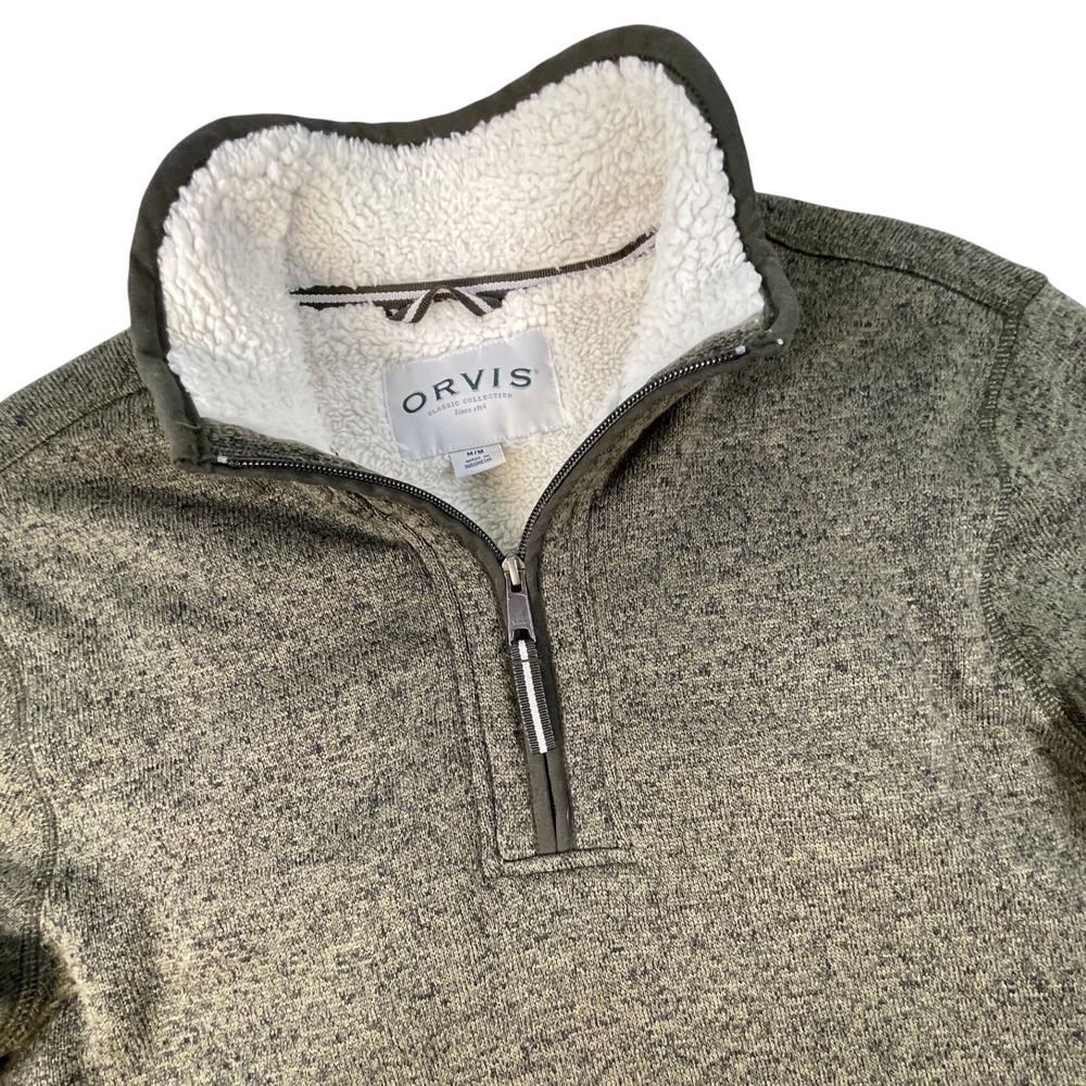 Orvis Pullover Men M Green Classic Collection Sherpa Lined Quarter Zip Sweater